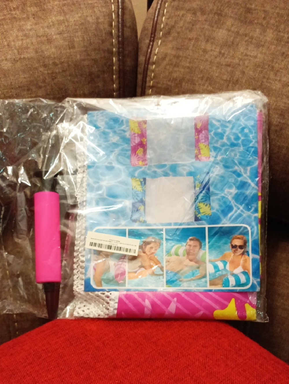 Inflatable Swim Float With Handheld Pump. 1 Pink Float & 1 Pink Pump